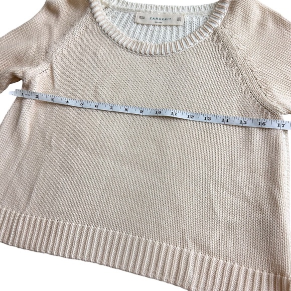 Zara Knit Cropped Scoop Neck Hi-Lo Cotton Blend Sweater with 3/4 Sleeves. Size M - Picture 5 of 7